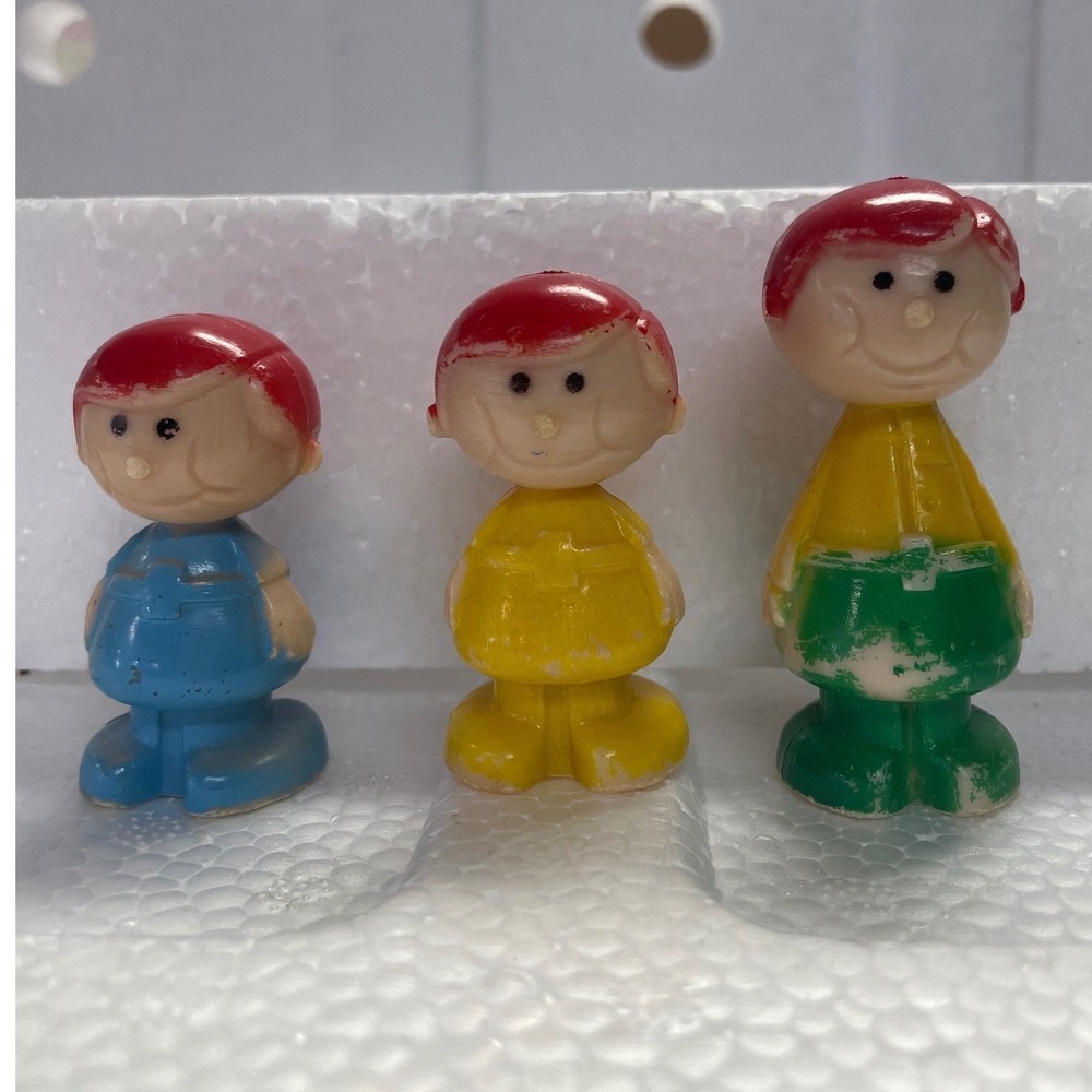 Vintage 1970s Samsonite Lego Figures Red Hair Blue Yellow Green Set of 3 USA